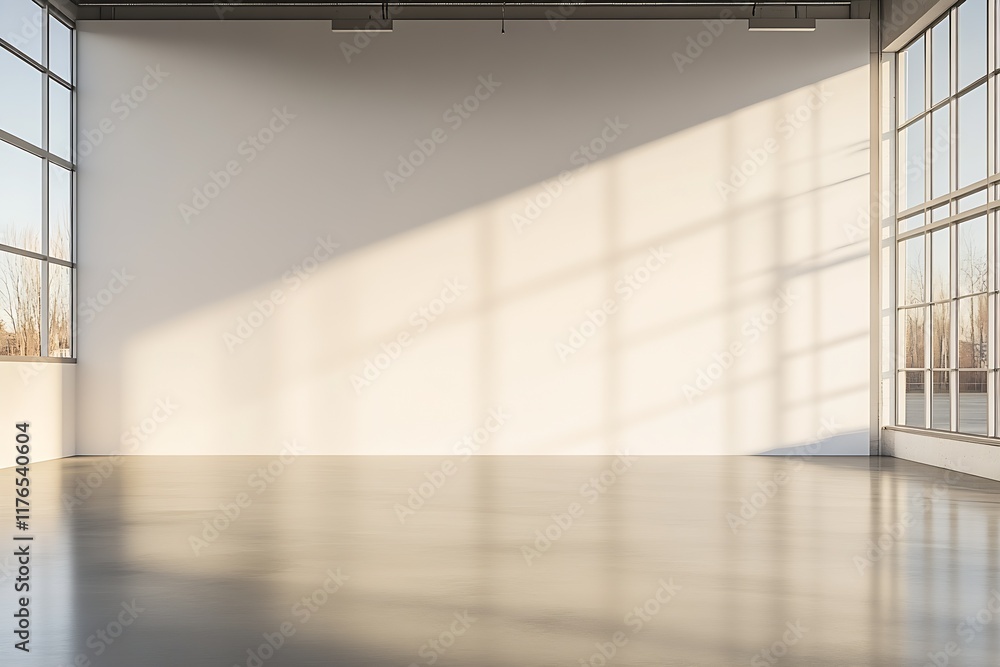 Poster Sunlit Minimalist Interior With Large Windows and Empty Space Ideal for Modern Architectural Showcase : Generative AI