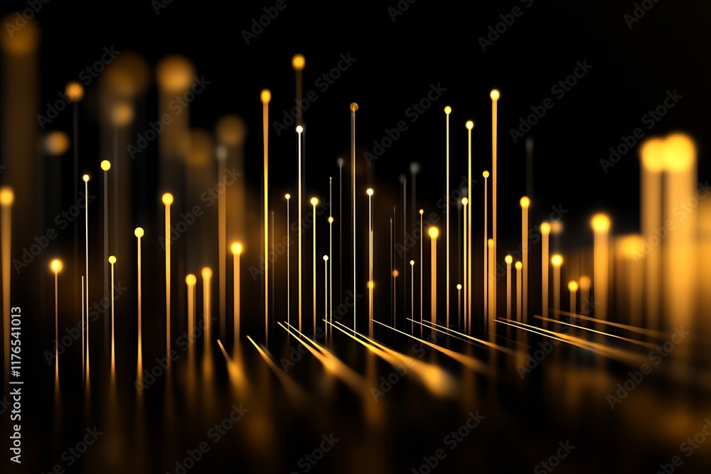 Poster abstract glowing golden lines on black background for technology concept visualization : generative 