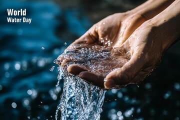 Fototapeta premium World Water Day: Celebrating the Vital Resource With Flowing, Clean Water in Hands - Awareness and Preservation Focus