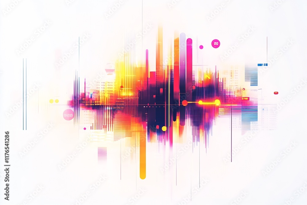 Poster Vibrant Digital Abstract Art with Colorful Lines and Shapes on a Light Background : Generative AI
