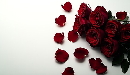 Elegant Bouquet of Red Roses with Delicate Petals on White Background : Generative AI