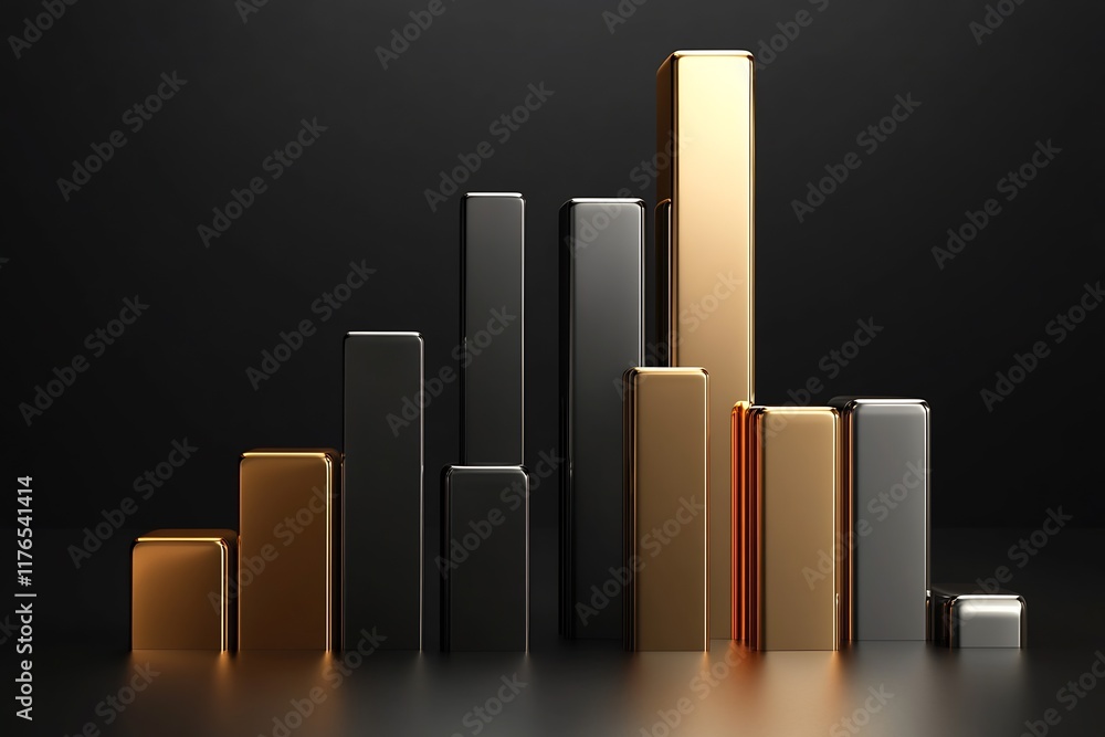 Poster stylish 3d metallic bars minimalist contemporary design with black background : generative ai