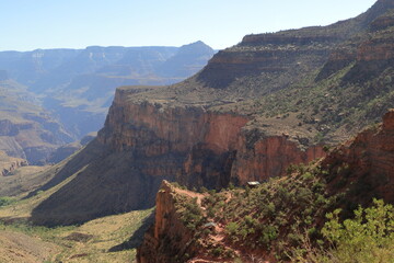 the Bright Angel trail at the top of the Hermit Shale rock layer in the Grand Canyon, Arizona