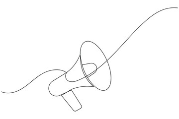 Megaphone icon continuous one line drawing of isolated outline flat vector illustration