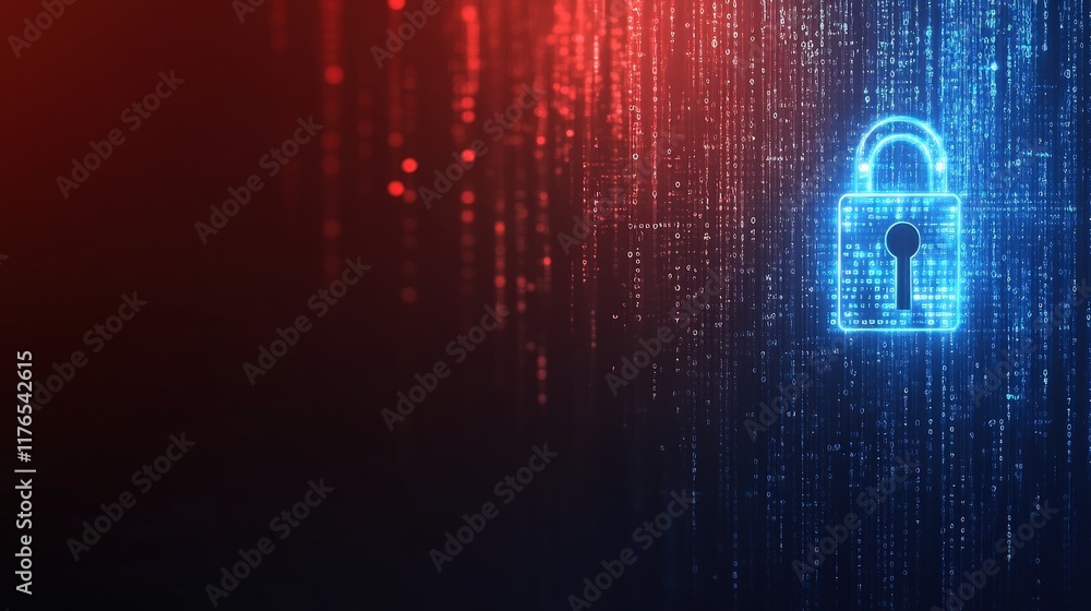 Poster abstract digital lock icon with binary code on blurred background for cybersecurity and technology c