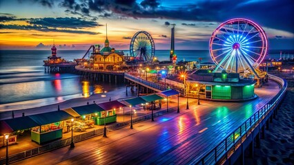 Wildwood Boardwalk Night Lights: Vibrant Jersey Shore Scene at Dusk
