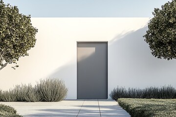 Sleek and simple architectural outdoor entrance with shrubs : Generative AI