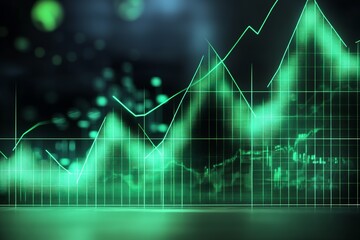 Green Digital Market Analysis Graphs on Dark Background for Business and Economics : Generative AI
