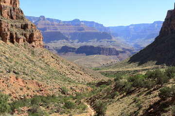 Havasupai Gardens seen in the distance from the Bright Angel trail in the Grand Canyon, Arizona