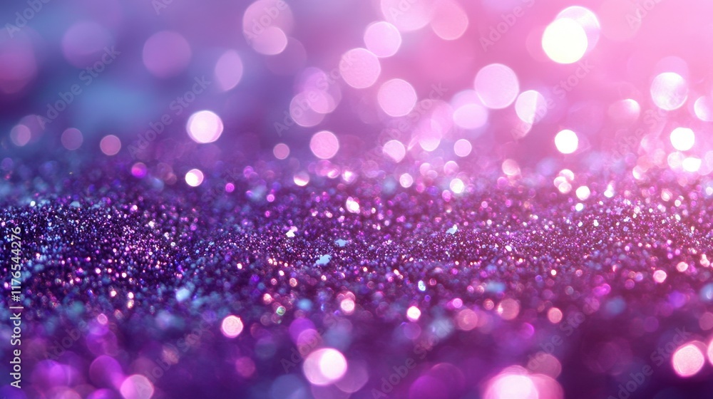 Poster abstract glitter background in purple and pink with beautiful bokeh lights creating a dreamy and mag