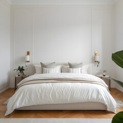 Interior of the white attic master bedroom
