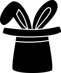 Magician hat with Rabbit ears black icon.
Bunny in magic hat  silhouette vector. 
concept with hat and rabbit trick.
Transparent background.