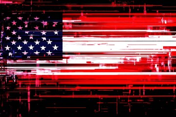 Glitched American Flag with Red and White Horizontal Distortion Lines : Generative AI