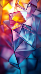 Abstract Colorful Geometric Shapes   D Render  Shiny Crystal  Purple  Blue  Orange Background