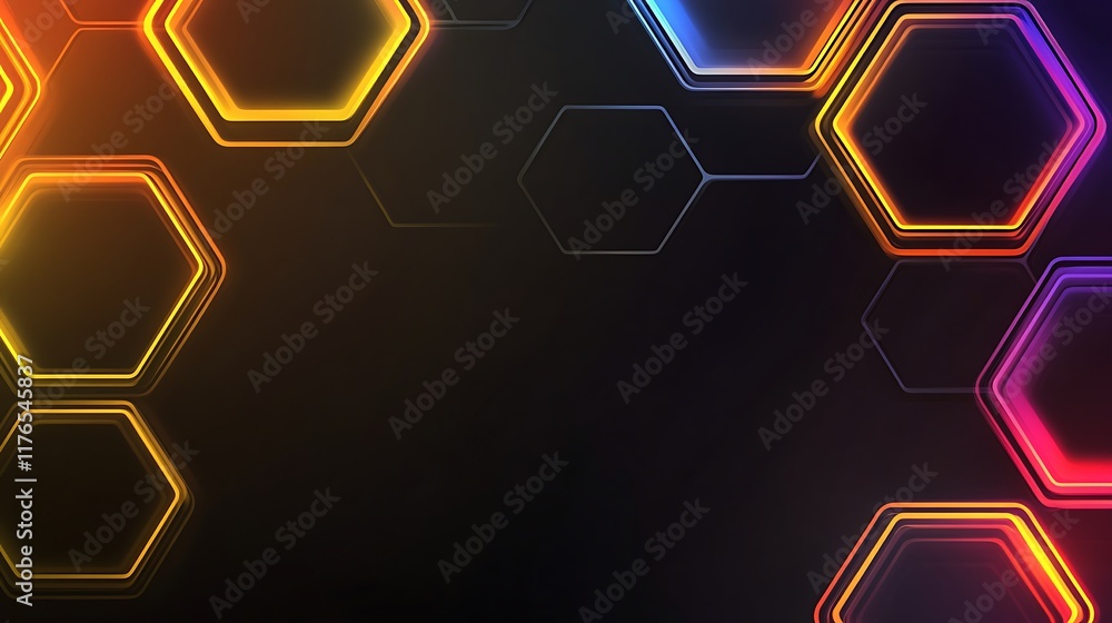 Poster abstract hexagon neon light pattern background
