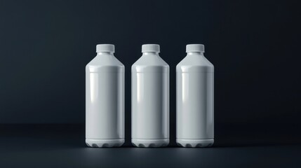 three white plastic bottles sitting on a table