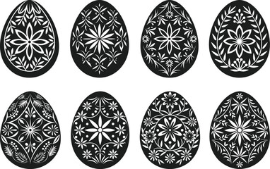 Fototapeta premium Set of Ornamental Floral Easter Egg Silhouette Vector Illustrations