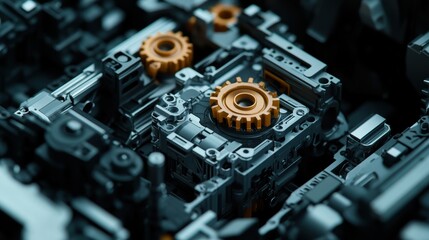 Fototapeta premium Detailed Close-Up of Robotic Gears in Motion – Precision Engineering and Minimalist Composition