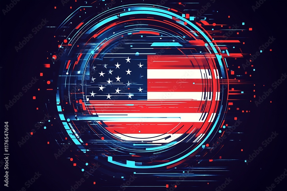 Aufkleber Abstract Technology Elements with Digital American Flag Design : Generative AI