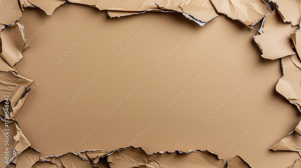 Aufkleber torn paper frame with brown background, creating textured and grunge effect. ideal for creative desi