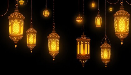 The hanging lantern lights up. Wallpaper ramadan. Eid. Kareem background. Puasa. Cover islamic design. 
