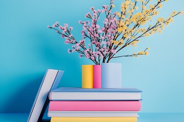 Vibrant Books with Spring Flowers for Fresh and Artistic Home Decor Ideas : Generative AI