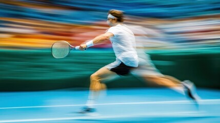 Motion blur image of tennis player in action.