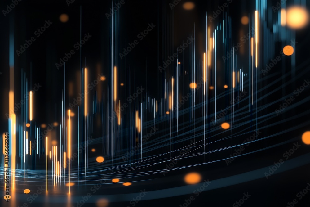Leinwandbilder dynamic financial data visualization with abstract light streaks and digital streams : generative ai