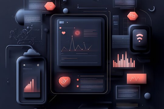 Futuristic Digital Dashboard Interface with Data Visualization on Dark Screen : Generative AI