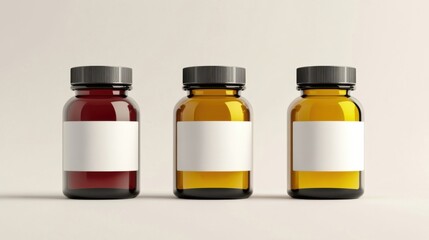 three bottles of medicine with a blank label