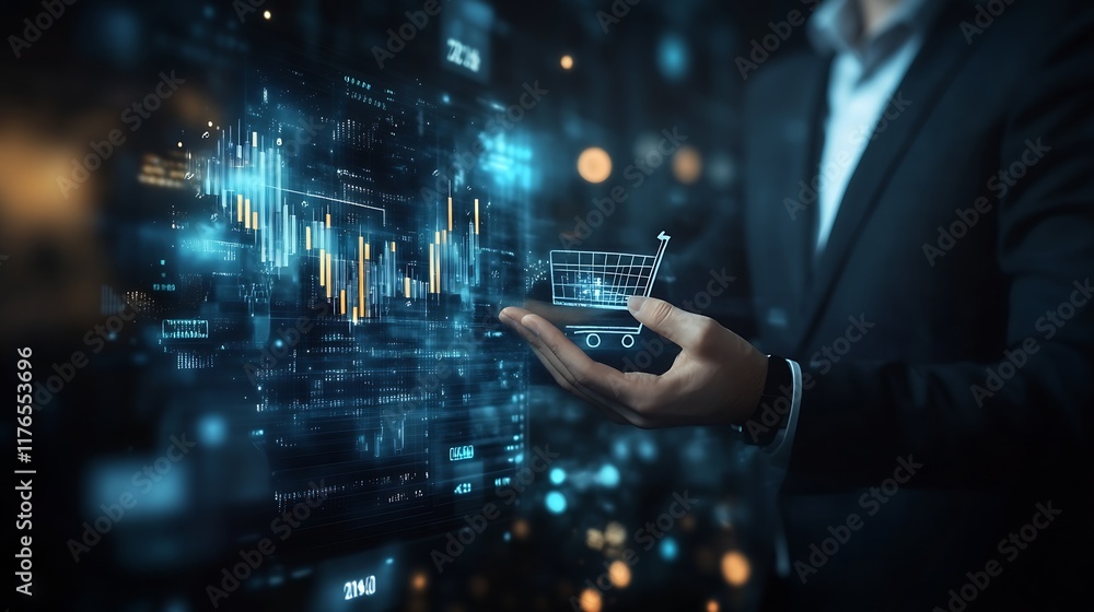 Leinwandbilder digital marketing strategy concept with futuristic data interface : generative ai