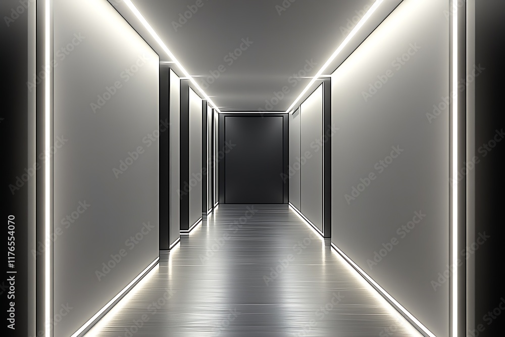 Poster modern minimalist corridor with ambient led strip lighting : generative ai