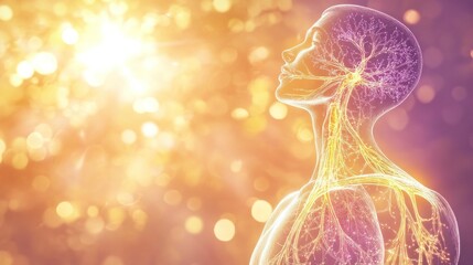 Serene human profile with glowing nervous system.