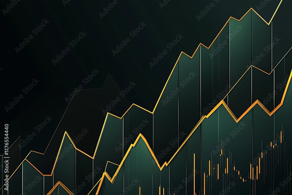 Aufkleber dynamic gold and green financial chart showing upward trend against dark backdrop : generative ai