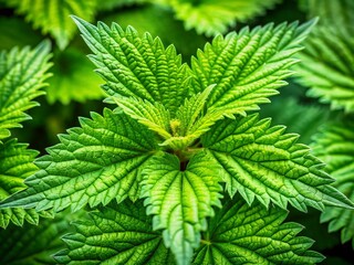 Young Stinging Nettle Leaves: Medicinal Herb, Fresh Spring Greens, Macro Photography