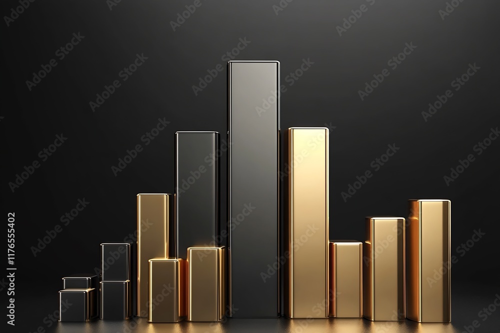 Poster Elegant Black and Gold Bar Chart on Dark Background Abstract Financial Visualization : Generative AI