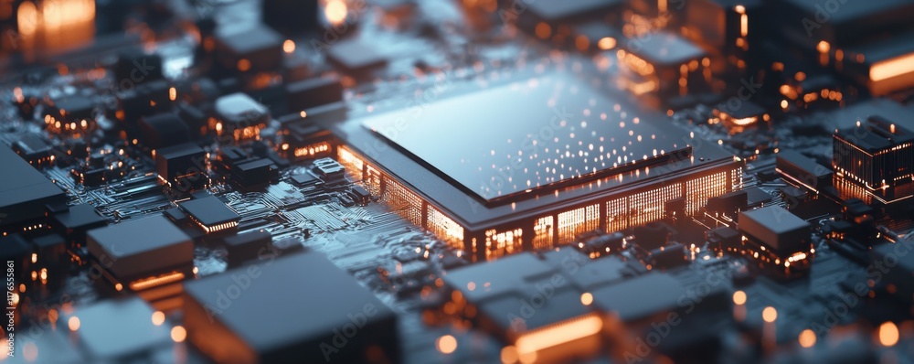 Poster intricate microchip circuitry: a close-up view of advanced technology and innovation