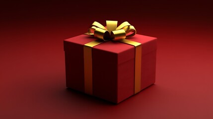 Obraz premium Glamorous Red Gift Box with a Dazzling Gold Bow Set Against a Deep Red Background : Generative AI