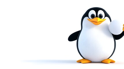 Obraz premium Cute and Playful Cartoon Penguin Holding a Snowball in Winter