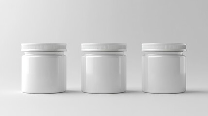 three white bottles with white caps on a white surface