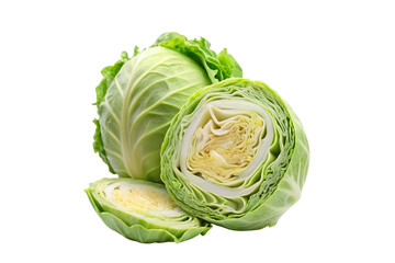 Fototapeta premium Green Cabbage and Halved Cabbage on Transparent Background