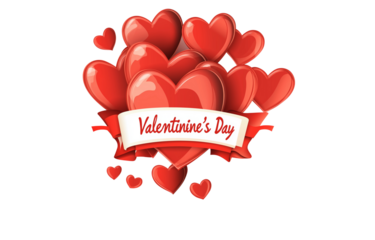 3D red heart shapes with a banner and the text "Valentine's Day" isolated on a transparent background (2)