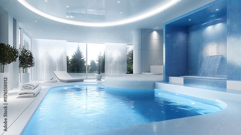 Poster Luxurious Modern Indoor Pool with Sleek Design and Natural Light : Generative AI