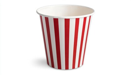 Empty Red and White Striped Popcorn Bucket on White Background