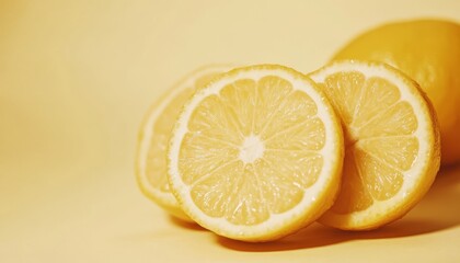 Fresh Lemon Slices on Soft Yellow Background