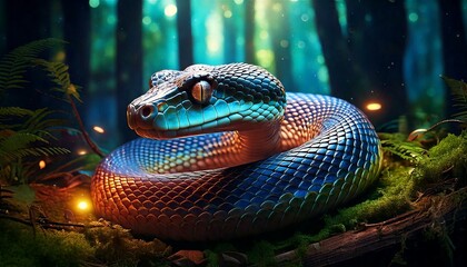 Fototapeta premium mystical snake with glowing eyes slithering 