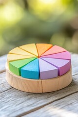 Obraz premium Colorful Wooden Pie Chart Educational Toy for Kids Learning Play