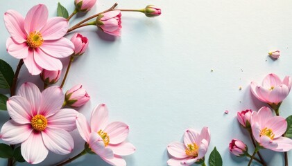 Fototapeta premium Delicate pastel blooms on textured paper backdrop , element, soft