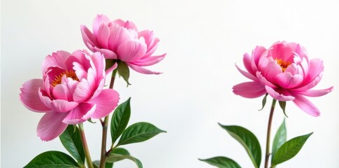 Fototapeta premium Full bloom pink peonies, pristine white backdrop, flora, pink