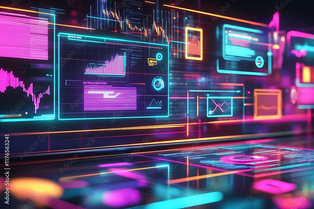 Poster Innovative Neon Data Graph Interface for Modern Business Technology Solutions : Generative AI